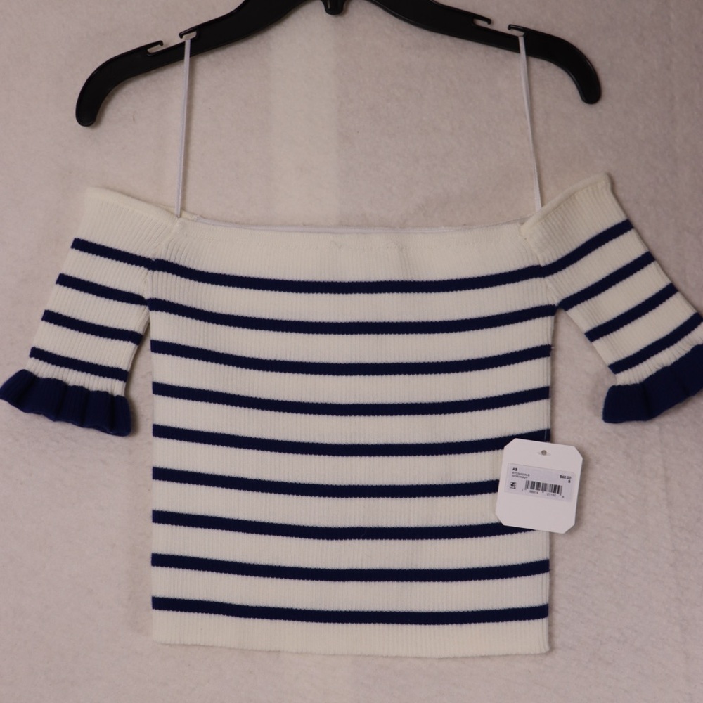 Altar'd State White and Blue Striped Crop Top